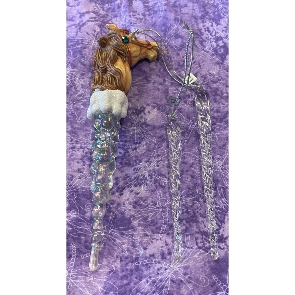 Horse Icicle Icicles Christmas Holiday Lot Of 3 Ornaments Vintage